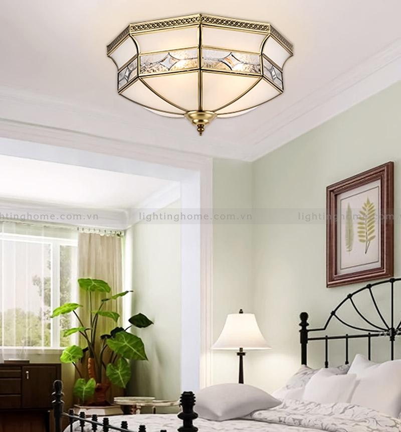 đèn ốp trần đồng phòng khách OD-710 Đèn Ốp Trần Đồng Cổ Điển Chao Đá OD-710 - Ảnh 1