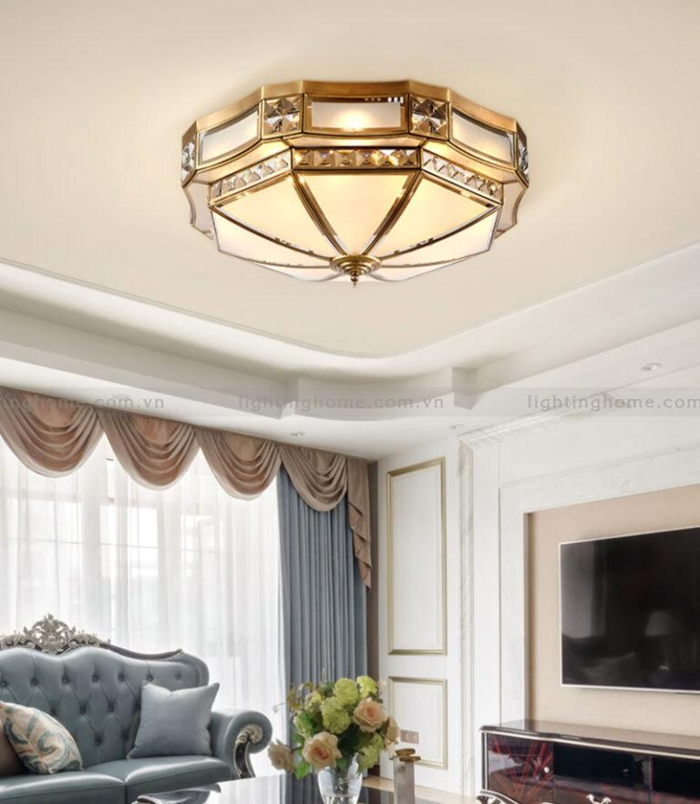 đèn ốp trần đồng tân cổ điển phòng khách OD-697A-18 Đèn Ốp Trần Đồng Cổ Điển Đính Pha Lê Luxury OD-697A-18 - Ảnh 1